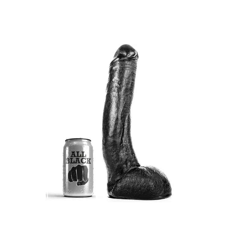 Gode courbé ultra doux 29 cm noir - jouet sexuel ALL BLACK avec testicules réalistes