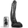 Black curved ultra-soft dildo 29 cm by ALL BLACK with realistic testicles for pleasure