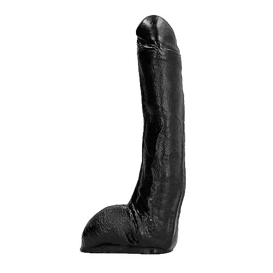 Black curved ultra-soft dildo 29 cm by ALL BLACK with realistic testicles for pleasure