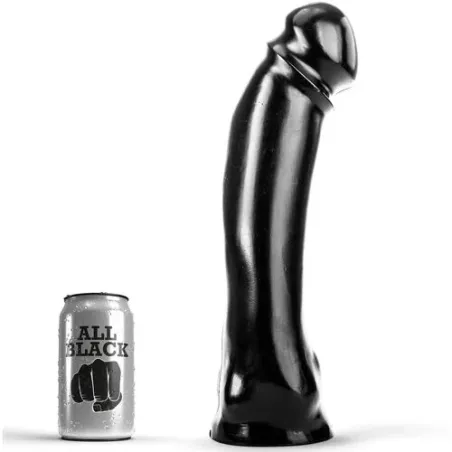 Gode noir PVC 33 cm ALL BLACK, jouet sexuel droit pour usage vaginal et anal, emballage transparent