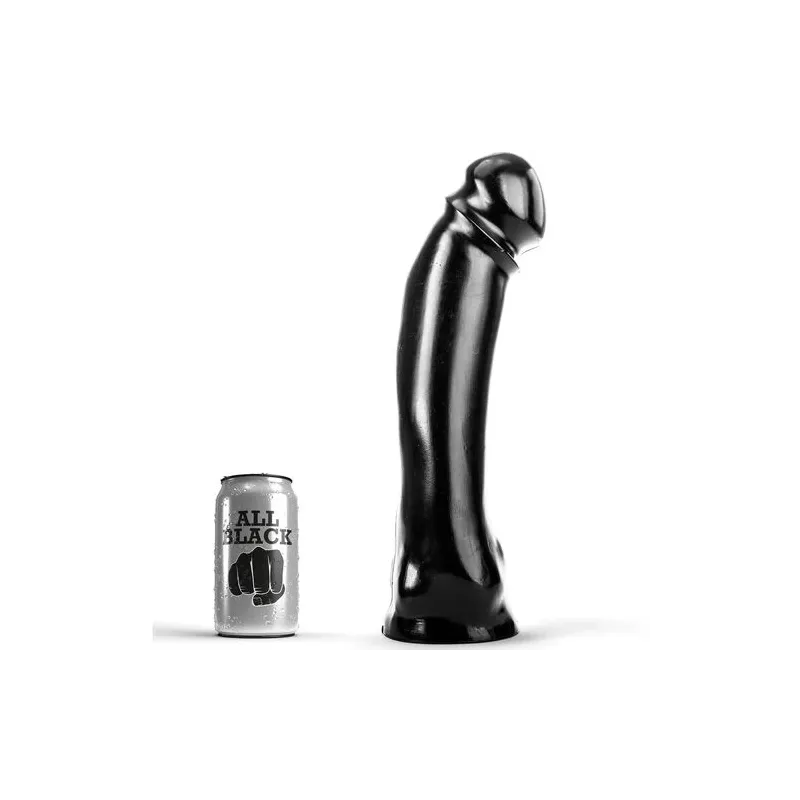 Dildo nero PVC 33 cm ALL BLACK, asta dritta per uso vaginale e anale, confezione trasparente