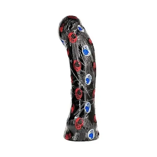 Black PVC dildo 33 cm ALL BLACK, straight shaft for vaginal and anal use, transparent plastic case