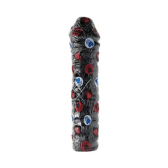 Dildo nervato 38 cm ALL BLACK nero - vista d'insieme del giocattolo sessuale per adulti