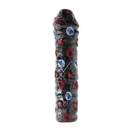 Gerippter Dildo 38 cm ALL BLACK schwarz - Gesamtansicht des Sexspielzeugs für Erwachsene