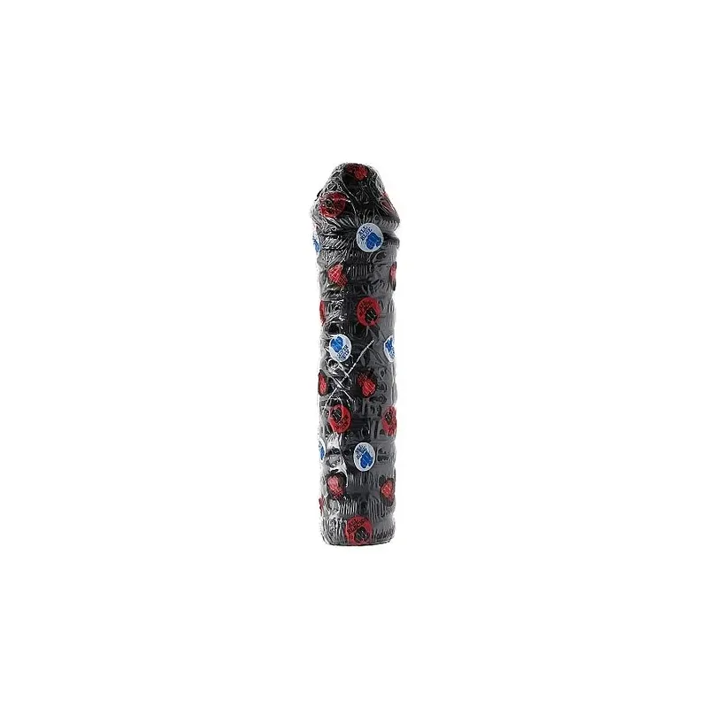 Ribbed dildo 38 cm ALL BLACK black - overall view of adult sex toy
