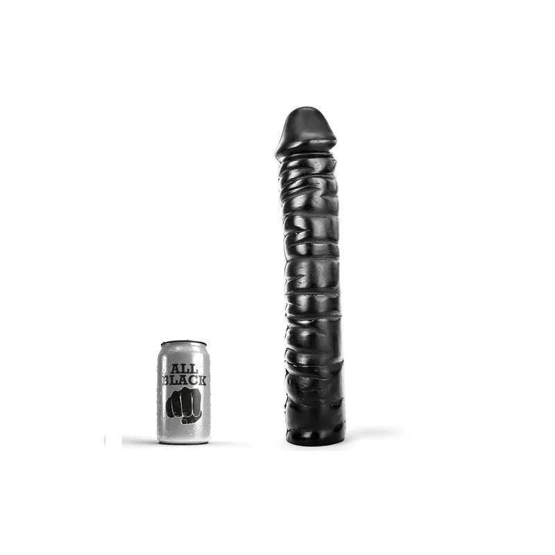 Gerippter Dildo 38 cm ALL BLACK schwarz - Gesamtansicht des Sexspielzeugs für Erwachsene