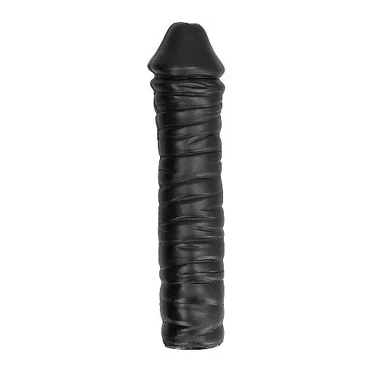 Gerippter Dildo 38 cm ALL BLACK schwarz - Gesamtansicht des Sexspielzeugs für Erwachsene