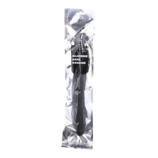 Doccia anale in silicone rigato 27 cm nero – ALL BLACK, adattatore universale, igiene