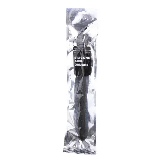 Doccia anale in silicone ALL BLACK con tappo - nera 27 cm flessibile