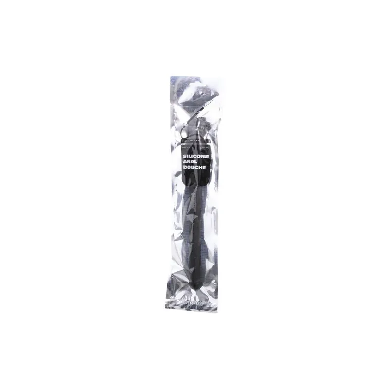 Ducha anal de silicona ALL BLACK con tapón - negro 27 cm flexible