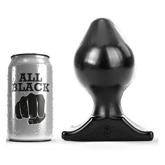 Flexible buttplug 16.5 cm ALL BLACK black PVC hypoallergenic front view