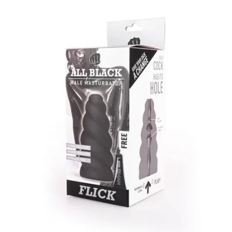 Masturbador texturizado en espiral negro ALL BLACK con crestas gruesas y textura interior
