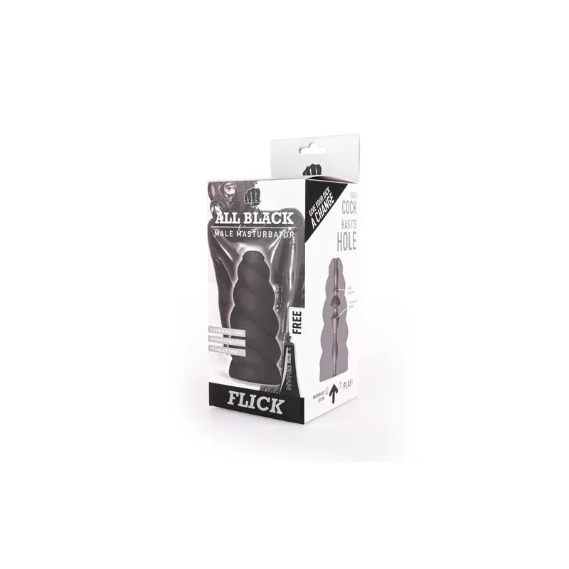 Masturbateur en spirale noir ALL BLACK avec texture intérieure et crêtes épaisses
