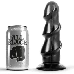 Dildo nero All Black 17 cm con tripla protuberanza, vista frontale per stimolazione intensa