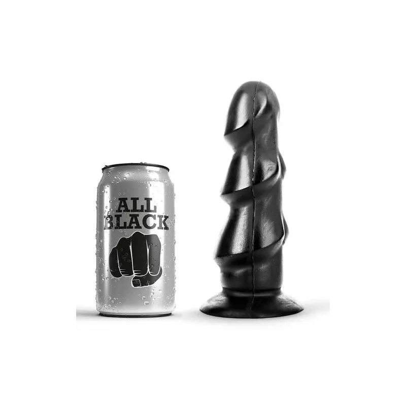 All Black 17 cm schwarzer Dildo mit drei Noppen, Vorderansicht für intensive Stimulation