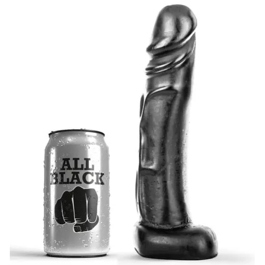 Realistic black PVC dildo 22 cm by ALL BLACK with veined texture