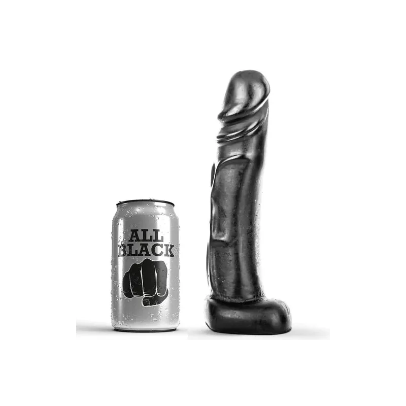 Realistic black PVC dildo 22 cm by ALL BLACK with veined texture