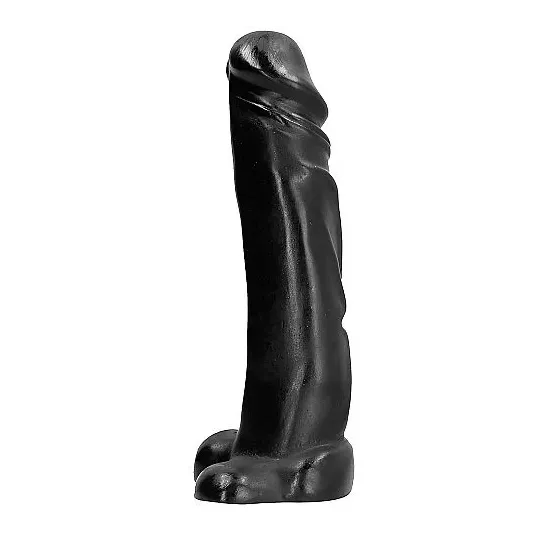 Realistischer Dildo aus schwarzem PVC 22 cm von ALL BLACK mit Aderstruktur
