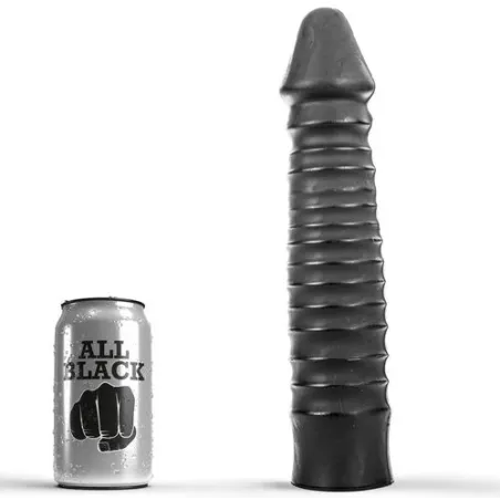 Large ribbed dildo black 26 cm ALL BLACK - PVC sex toy