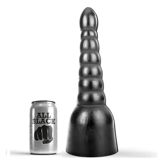Grande dildo scanalato nero 34 cm ALL BLACK – sex toy in PVC con texture per stimolazione