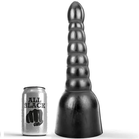 Gros gode rainuré noir 34 cm ALL BLACK en PVC – sextoy texturé pour stimulation