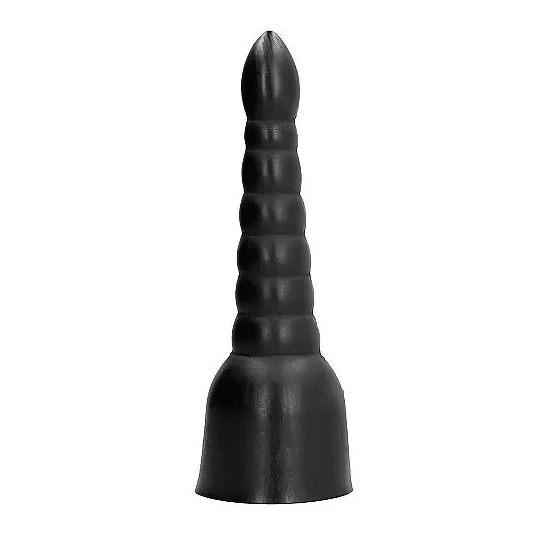 Gros gode rainuré noir 34 cm ALL BLACK en PVC – sextoy texturé pour stimulation