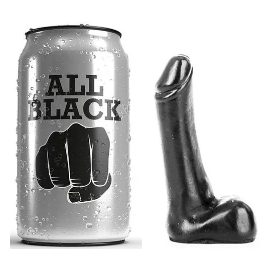 Small black dildo ALL BLACK 9 cm, slim and smooth, front view – silicone sex toy