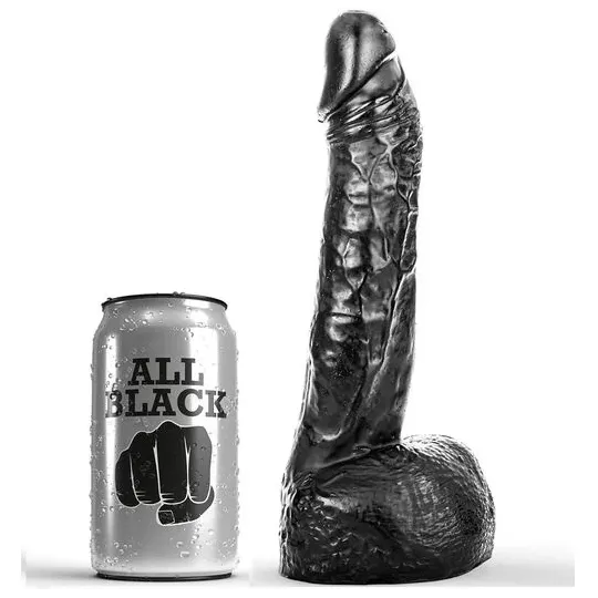 Dildo da fist nero realistico 20 cm ALL BLACK con palline e venatura