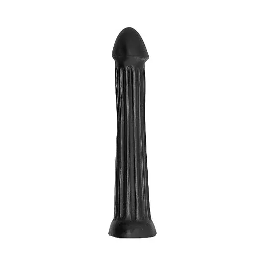 Gerillter Butt Plug Schwarz ALL BLACK 31 cm Gesamtansicht Anal Dildo PVC mit tiefen Rillen