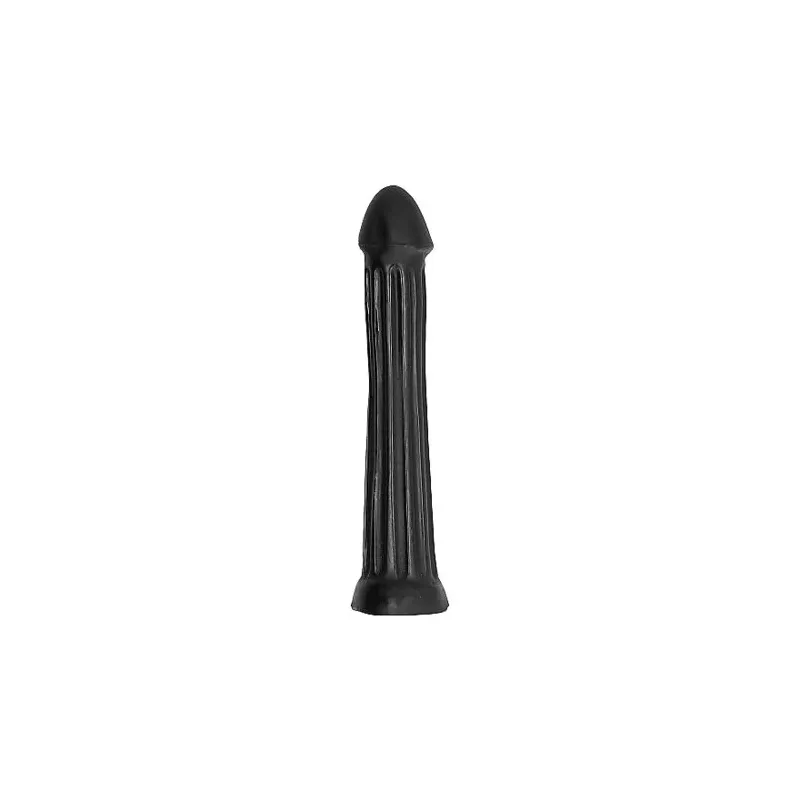 Gerillter Butt Plug Schwarz ALL BLACK 31 cm Gesamtansicht Anal Dildo PVC mit tiefen Rillen