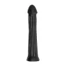 Ribbed butt plug black ALL BLACK 31 cm overall view anal toy PVC deep grooves