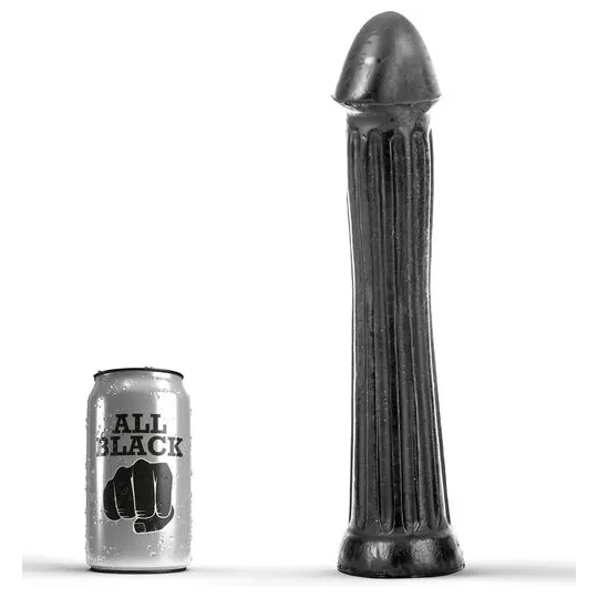 Gode plug rainuré noir ALL BLACK 31 cm vue d'ensemble jouet anal en PVC rainures profondes