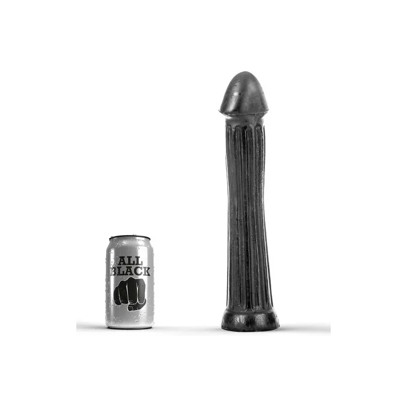 Gode plug rainuré noir ALL BLACK 31 cm vue d'ensemble jouet anal en PVC rainures profondes