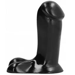 ALL BLACK realistic dildo 14 cm black - beginner sex toy with wide base and balls