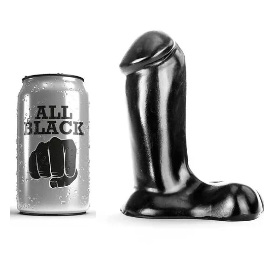 Realistischer Dildo ALL BLACK 14 cm schwarz - Sextoy für Anfänger mit breitem Sockel und Kugeln