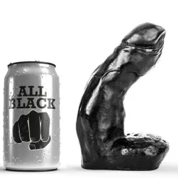 Gode réaliste en silicone noir mat All Black 15 cm avec testicules, lisse, vue de face