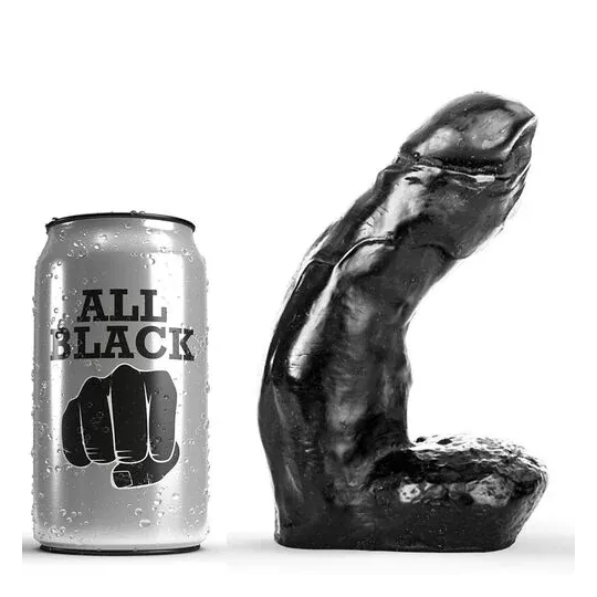 Dildo realistico nero in silicone All Black 15 cm con testicoli, liscio, vista frontale