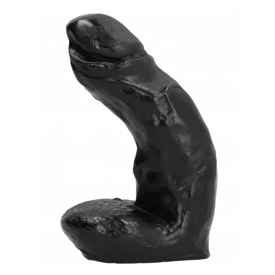 Gode réaliste en silicone noir mat All Black 15 cm avec testicules, lisse, vue de face