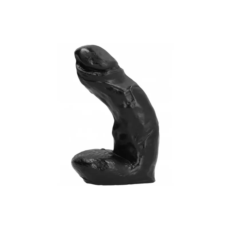 Dildo realistico nero in silicone All Black 15 cm con testicoli, liscio, vista frontale