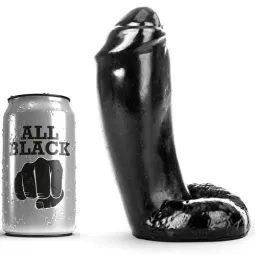 Consolador realista negro 18 cm con testículos, marca ALL BLACK, juguete sexual de silicona para adultos