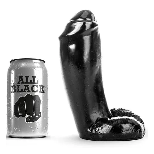 Gode réaliste noir 18 cm avec testicules et base solide, marque ALL BLACK, jouet sexuel adulte en silicone