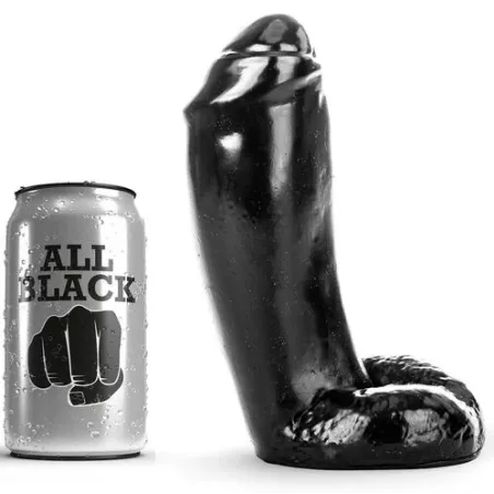 Realistischer schwarzer Dildo 18 cm mit Hoden, Marke ALL BLACK, Silikon-Sexspielzeug für Erwachsene