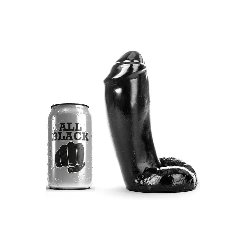 Realistic black dildo 18 cm with testicles, ALL BLACK brand, silicone sex toy for adults