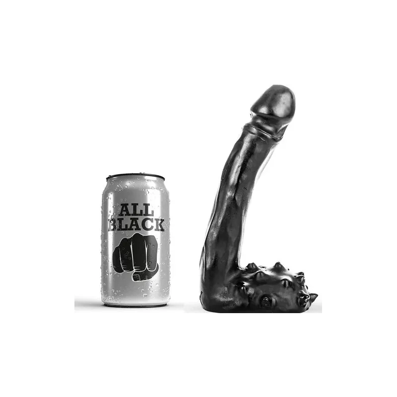 Gode réaliste ALL BLACK de 19 cm, couleur noire, avec détails de veines et gland visible, pour adultes