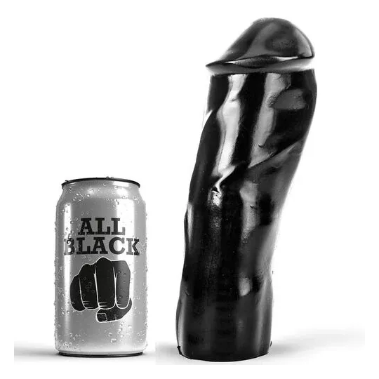 Dildo realistico impermeabile 20 cm nero ALL BLACK con strie sottili