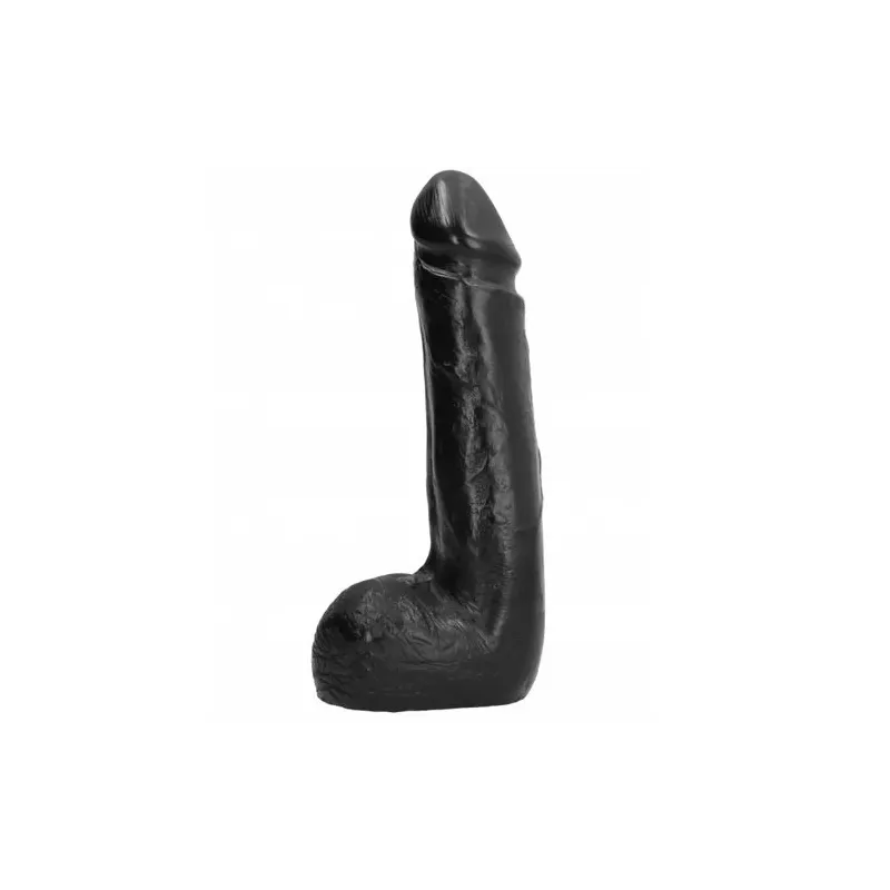Realistic soft black dildo 20 cm ALL BLACK, flexible TPR material, detailed view of anal sex toy