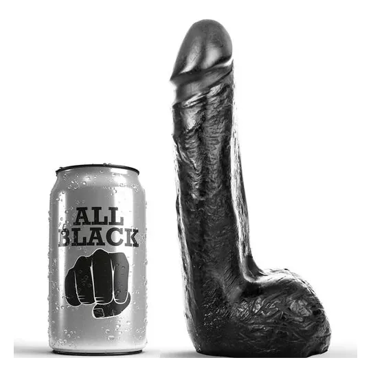 Consolador realista negro suave 20 cm ALL BLACK, material TPR flexible, vista del juguete sexual anal