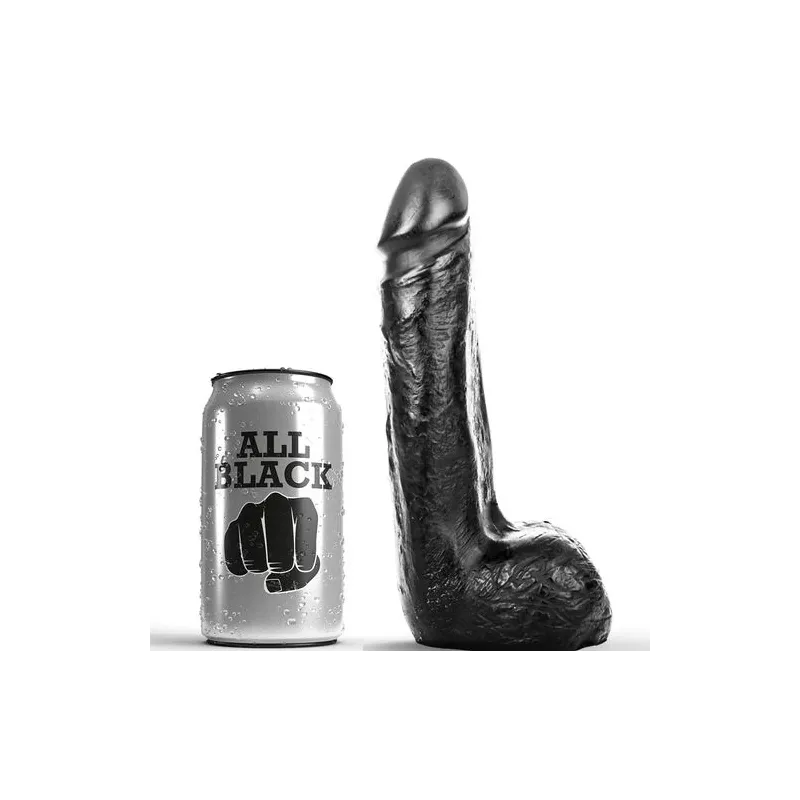 Realistischer schwarzer weicher Dildo 20 cm ALL BLACK, weiches TPR-Material, Ansicht des Anal-Sextoys