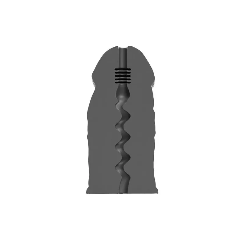 Masturbador realista suave ALL BLACK negro con patrón zigzag interior, 17 cm de altura, para estimulación masculina