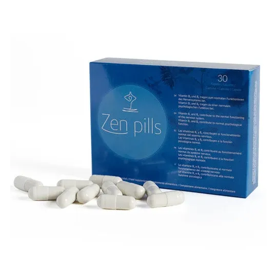 [ { "fr": "Boîte de 30 gélules 500 COSMETICS Zen Pills anti-anxiété naturelle – paquet vert et blanc", "de": "500 COSMETICS Zen 